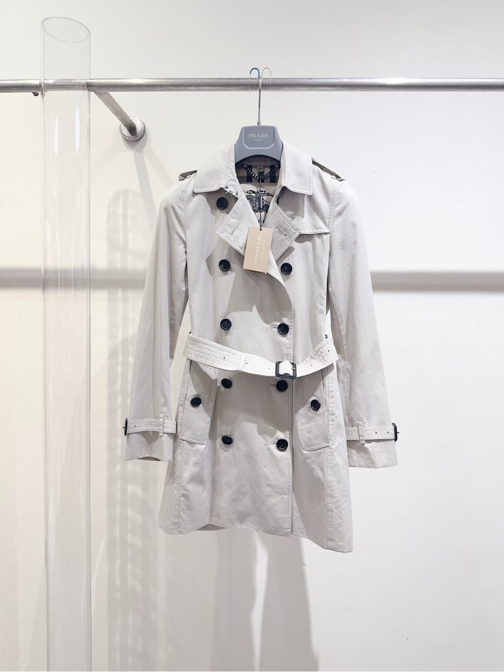 Burberry Light Gray Double-Breasted Trench Coat